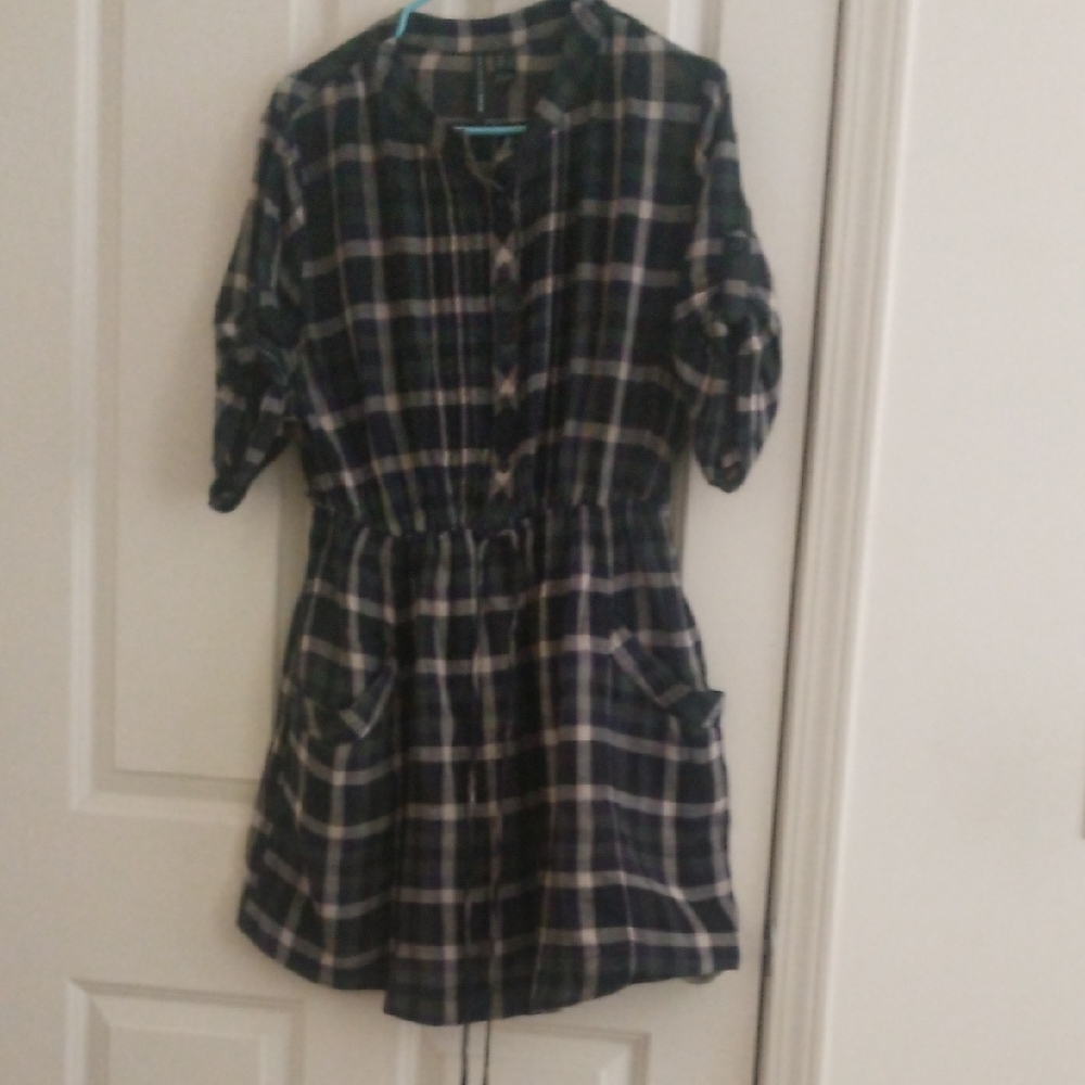 Mango Casual Black and Cream Checkered Dress